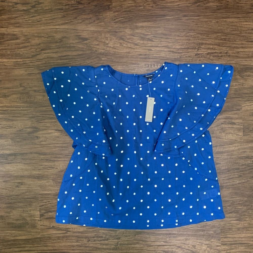 J.crew ruffled top in silver sparkle dots
